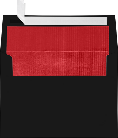Smooth Midnight Black with Red Foil Lining 32lb A7 Invitation Envelopes (5 1/4 x 7 1/4) with Peel & Seal