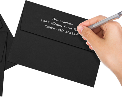 Smooth Midnight Black with Red Foil Lining 32lb A7 Invitation Envelopes (5 1/4 x 7 1/4) with Peel & Seal