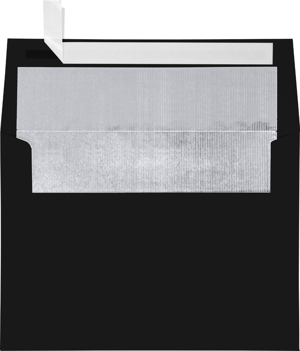 Black with Silver Foil Lining 32lb A7 Invitation Envelopes (5 1/4 x 7 1/4) with Peel & Seal