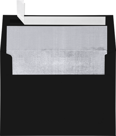 Black with Silver Foil Lining 32lb A7 Invitation Envelopes (5 1/4 x 7 1/4) with Peel & Seal