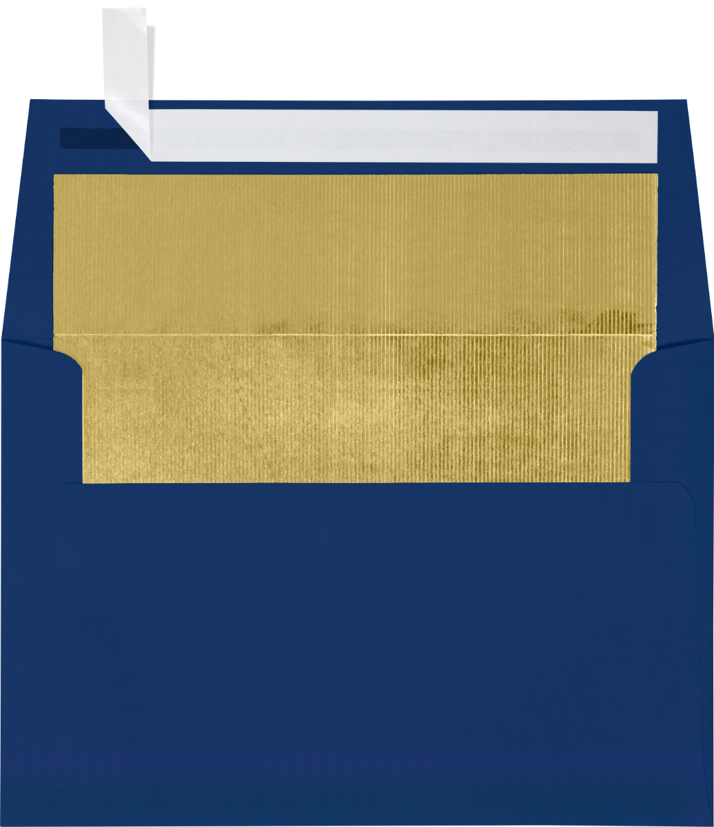 Navy Blue with Gold Foil Lining 32lb A7 Invitation Envelopes (5 1/4 x 7 1/4) with Peel & Seal