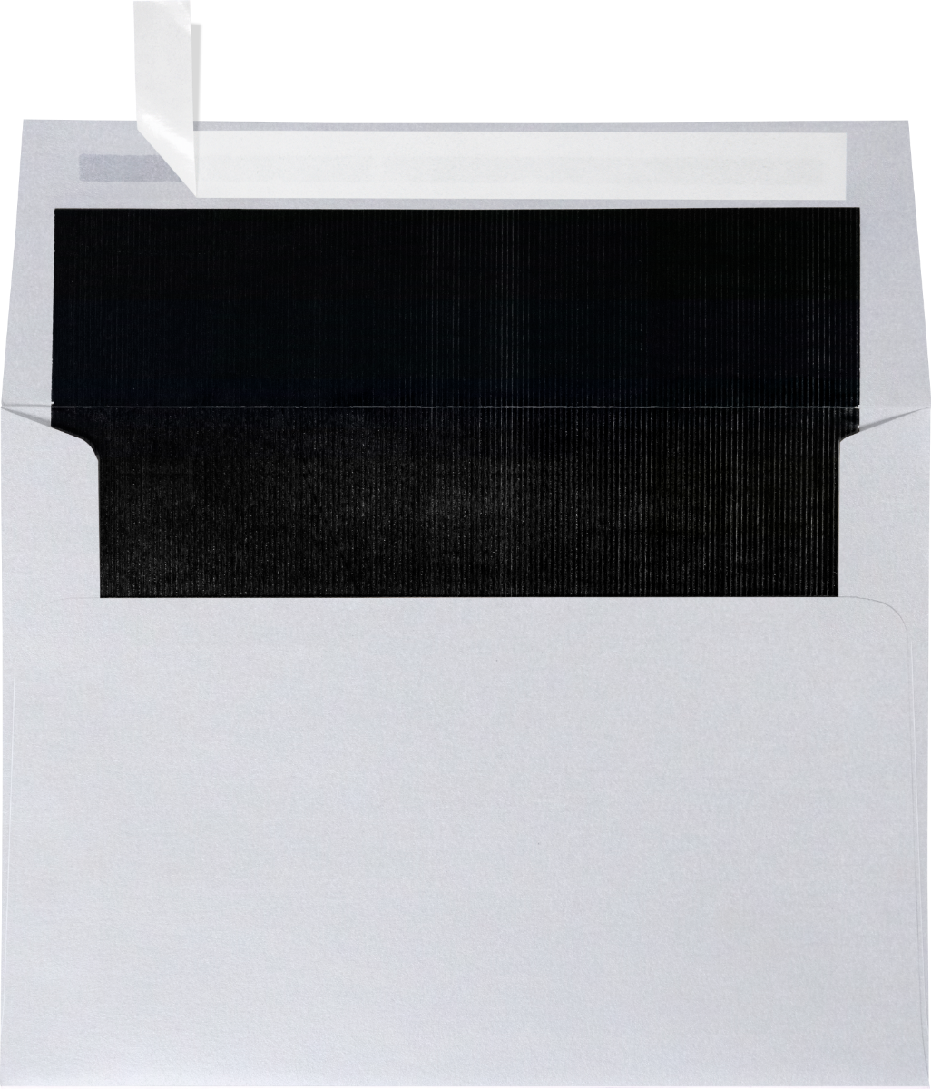 Silver with Black Foil Lining 32lb A7 Invitation Envelopes (5 1/4 x 7 1/4) with Peel & Seal