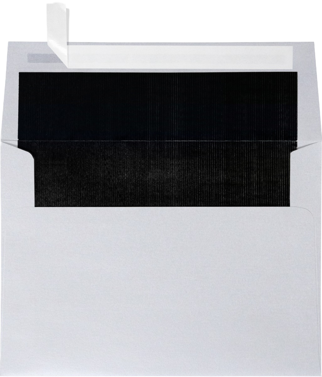 Silver with Black Foil Lining 32lb A7 Invitation Envelopes (5 1/4 x 7 1/4) with Peel & Seal