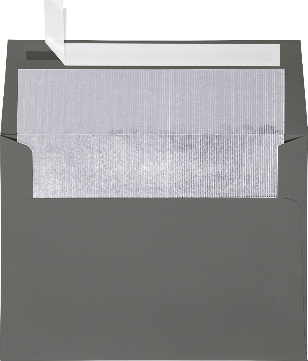Dark Smoke Gray with Silver Foil Lining 32lb A7 Invitation Envelopes (5 1/4 x 7 1/4) with Peel & Seal