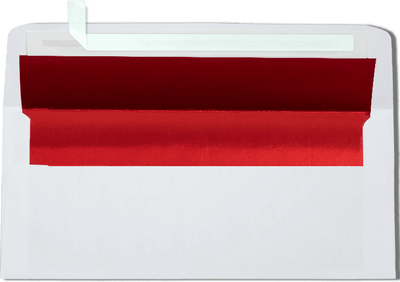 White with Red Foil Lining 24lb #10 Square Flap Envelopes (4 1/8 x 9 1/2) with Peel & Seal