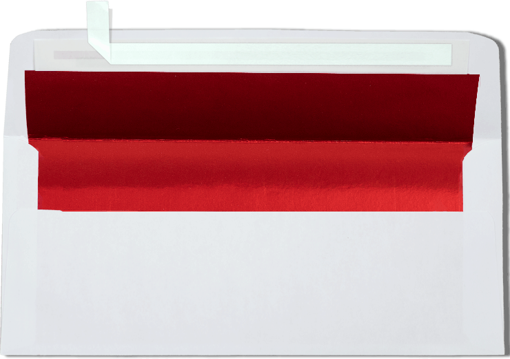 White with Red Foil Lining 24lb #10 Square Flap Envelopes (4 1/8 x 9 1/2) with Peel & Seal