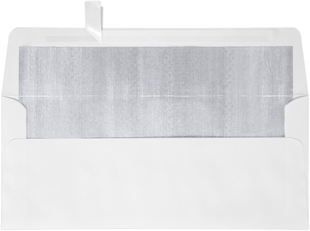 White with Silver Foil Lining 24lb #10 Square Flap Envelopes (4 1/8 x 9 1/2) with Peel & Seal