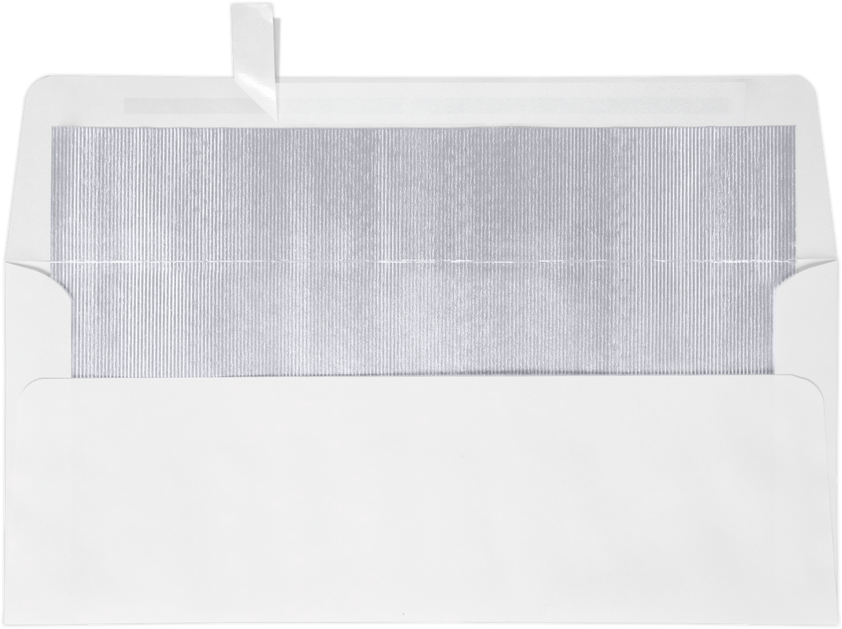 White with Silver Foil Lining 24lb #10 Square Flap Envelopes (4 1/8 x 9 1/2) with Peel & Seal