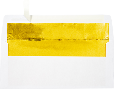 White with Gold Foil Lining 24lb #10 Square Flap Envelopes (4 1/8 x 9 1/2) with Peel & Seal