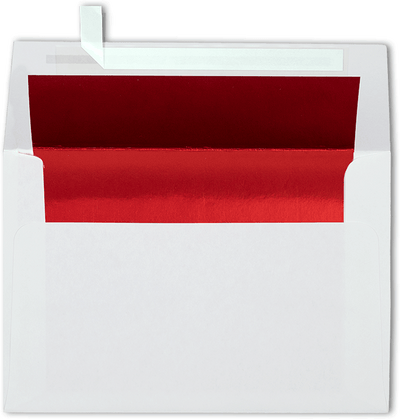 White with Red Foil Lining 24lb A4 Invitation Envelopes (4 1/4 x 6 1/4) with Peel & Seal