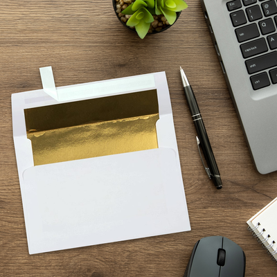 White with Gold Foil Lining 24lb A6 Invitation Envelopes (4 3/4 x 6 1/2) with Peel & Seal