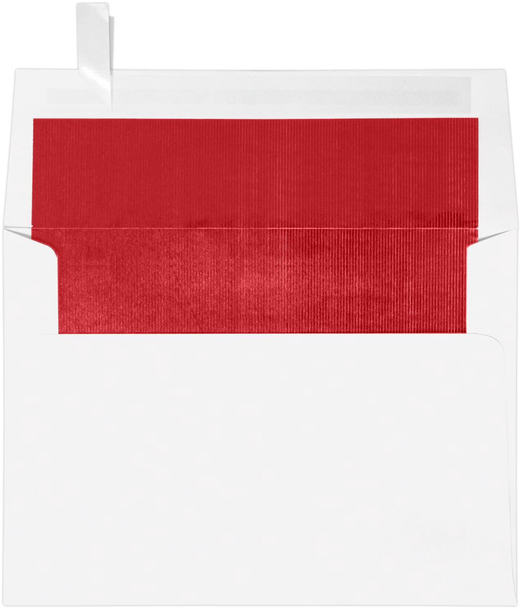 White with Red Foil Lining 24lb A7 Invitation Envelopes (5 1/4 x 7 1/4) with Peel & Seal