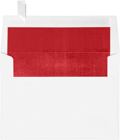 White with Red Foil Lining 24lb A7 Invitation Envelopes (5 1/4 x 7 1/4) with Peel & Seal