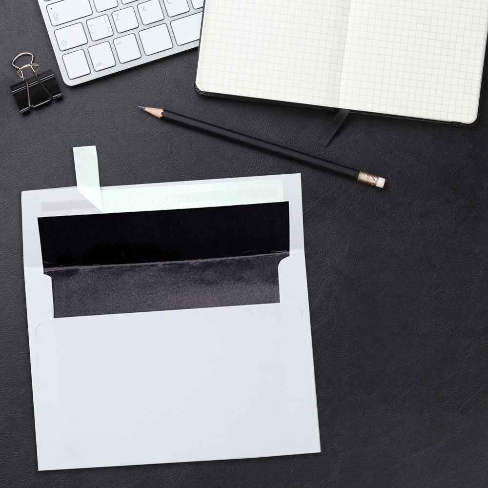 White with Black Foil Lining 24lb A7 Invitation Envelopes (5 1/4 x 7 1/4) with Peel & Seal