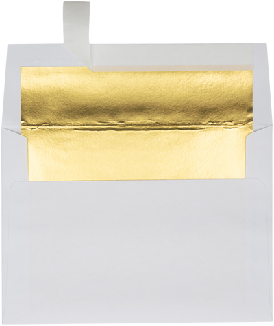 White with Gold Foil Lining 24lb A7 Invitation Envelopes (5 1/4 x 7 1/4) with Peel & Seal