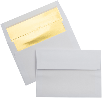 White with Gold Foil Lining 24lb A7 Invitation Envelopes (5 1/4 x 7 1/4) with Peel & Seal