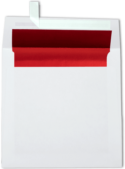White with Red Foil Lining 24lb 6 1/2 x 6 1/2 Square Envelopes with Peel & Seal