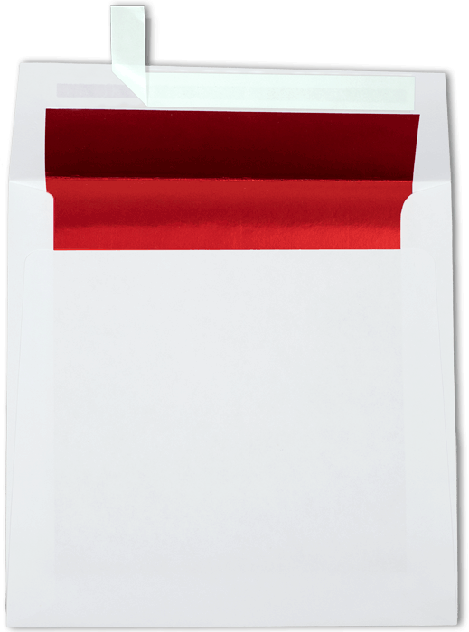 White with Red Foil Lining 24lb 6 1/2 x 6 1/2 Square Envelopes with Peel & Seal
