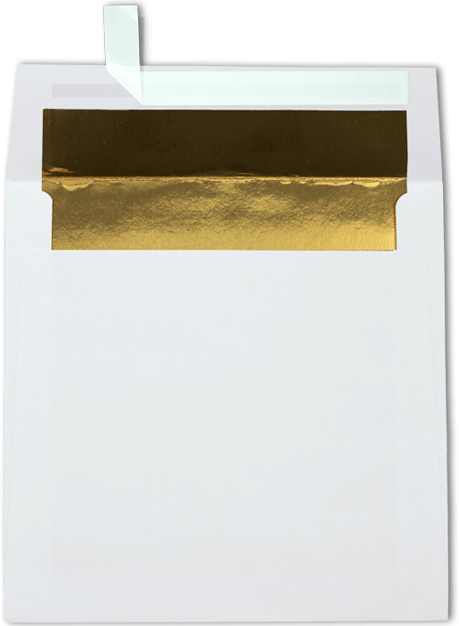 White with Gold Foil Lining 24lb 6 1/2 x 6 1/2 Square Envelopes with Peel & Seal