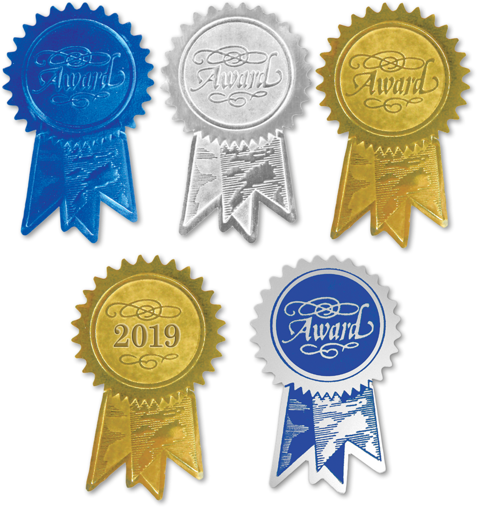 Gold Award Ribbon 1 1/2 x 2 Embossed Foil Seals