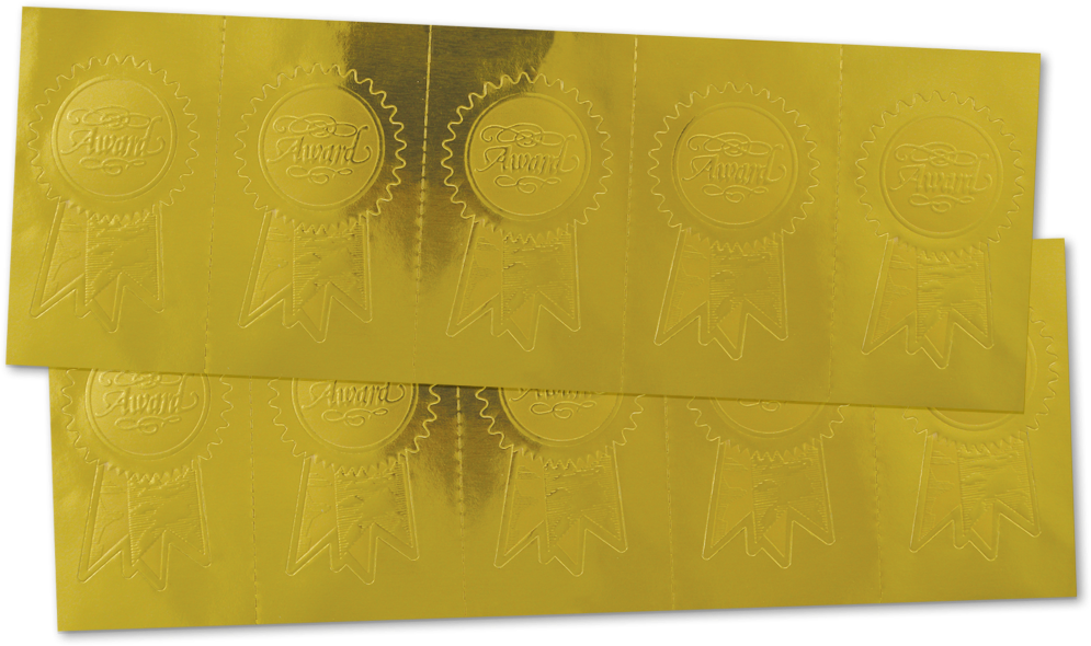 Gold Award Ribbon 1 1/2 x 2 Embossed Foil Seals