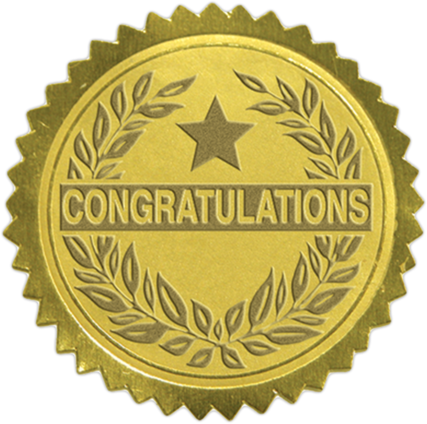 Gold Congratulations 1 1/2 Inch Embossed Foil Seals