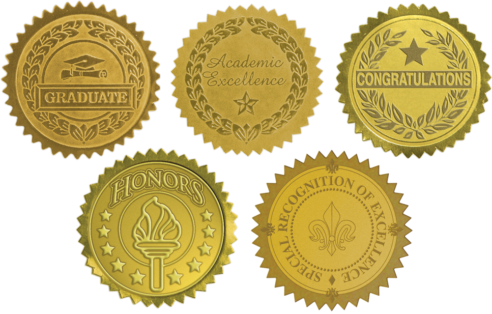 Gold Graduate 1 1/2 Inch Embossed Foil Seals