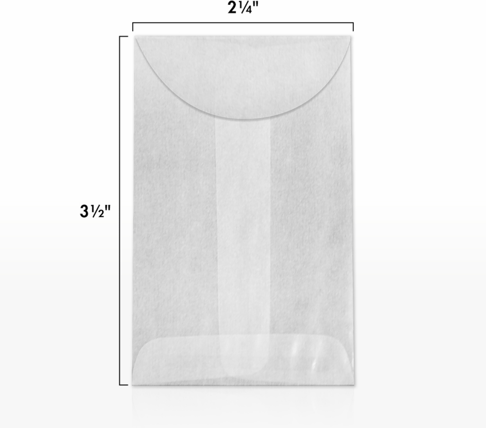 Glassine 30lb 2 1/4 x 3 1/2 Open End Envelopes