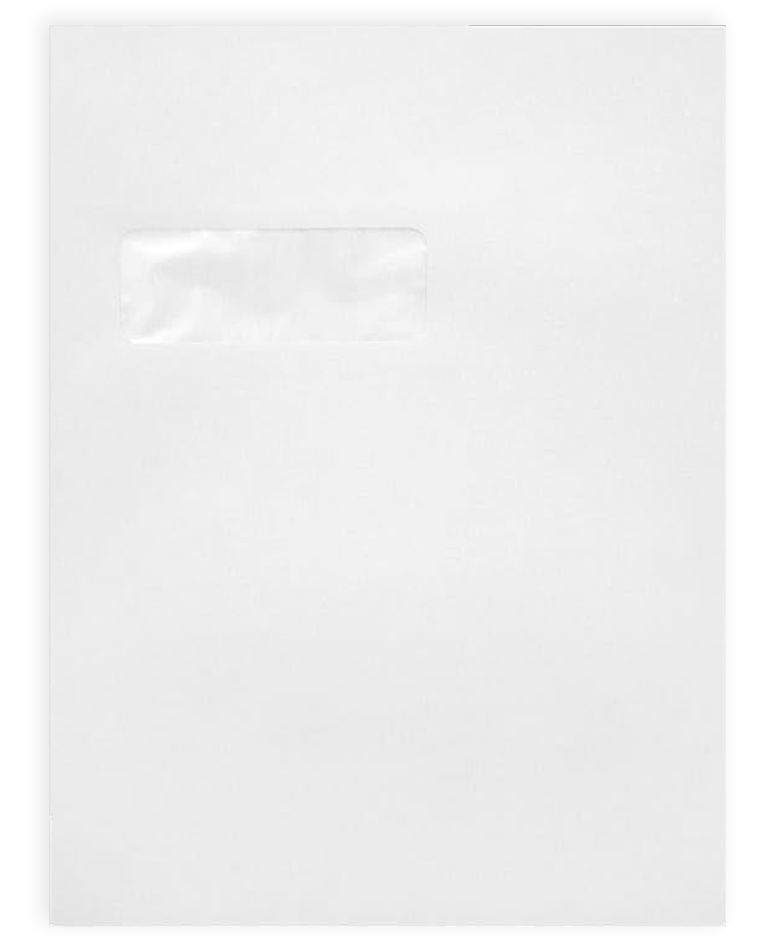 White 28lb 9 x 12 Open End Window Envelopes with Peel & Seal