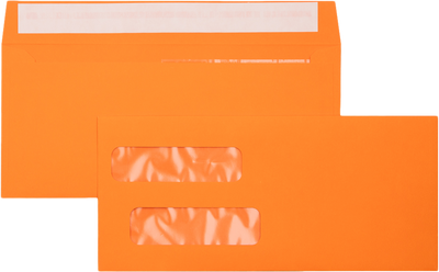 Mandarin Orange 32lb #10 Invoice Double Window (4 1/8 x 9 1/8) Envelopes with Peel & Seal