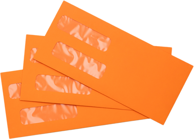 Mandarin Orange 32lb #10 Invoice Double Window (4 1/8 x 9 1/8) Envelopes with Peel & Seal