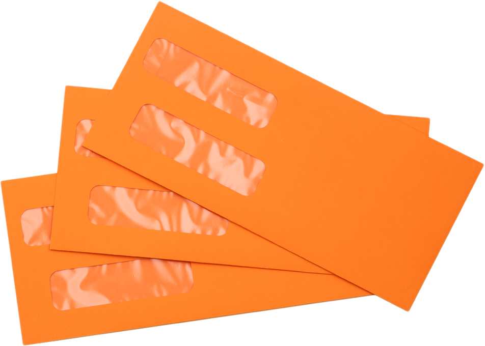 Mandarin Orange 32lb #10 Invoice Double Window (4 1/8 x 9 1/8) Envelopes with Peel & Seal