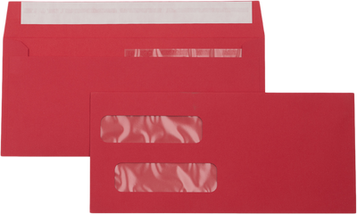 Red 32lb #10 Invoice Double Window (4 1/8 x 9 1/8) Envelopes with Peel & Seal