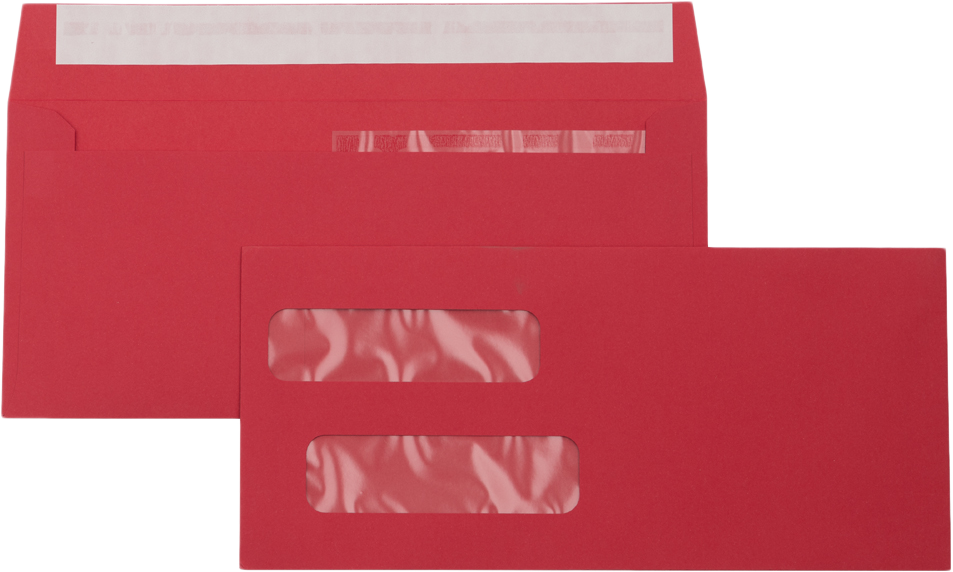 Red 32lb #10 Invoice Double Window (4 1/8 x 9 1/8) Envelopes with Peel & Seal