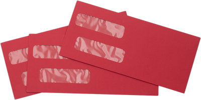 Red 32lb #10 Invoice Double Window (4 1/8 x 9 1/8) Envelopes with Peel & Seal