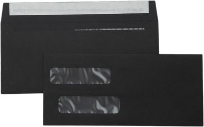 Smooth Midnight Black 32lb #10 Invoice Double Window (4 1/8 x 9 1/8) Envelopes with Peel & Seal
