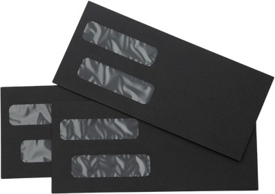 Smooth Midnight Black 32lb #10 Invoice Double Window (4 1/8 x 9 1/8) Envelopes with Peel & Seal
