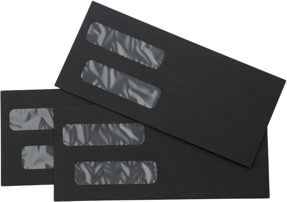 Smooth Midnight Black 32lb #10 Invoice Double Window (4 1/8 x 9 1/8) Envelopes with Peel & Seal