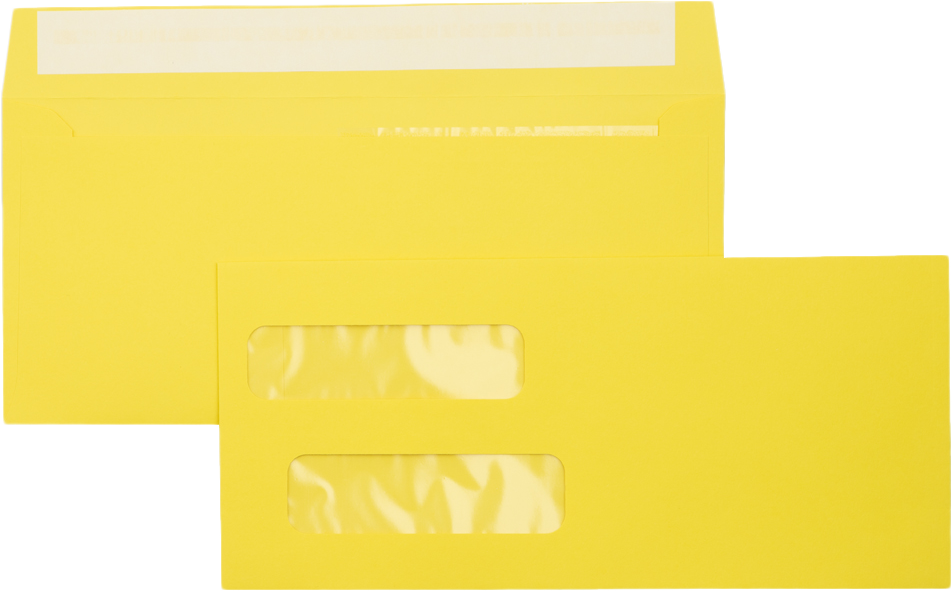 Citrus Yellow 32lb #10 Invoice Double Window (4 1/8 x 9 1/8) Envelopes with Peel & Seal