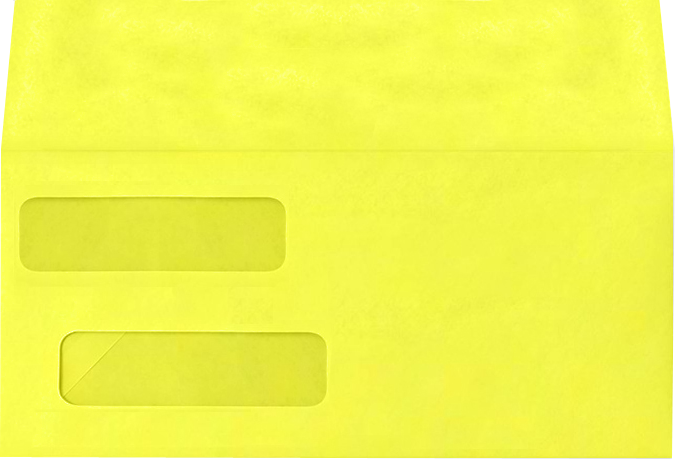 Citrus Yellow 32lb #10 Invoice Double Window (4 1/8 x 9 1/8) Envelopes with Peel & Seal