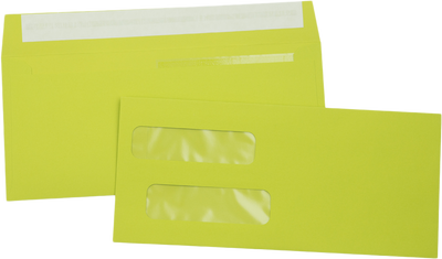 Wasabi Lime Green 32lb #10 Invoice Double Window (4 1/8 x 9 1/8) Envelopes with Peel & Seal