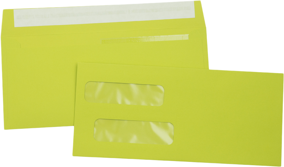 Wasabi Lime Green 32lb #10 Invoice Double Window (4 1/8 x 9 1/8) Envelopes with Peel & Seal