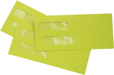 Wasabi Lime Green 32lb #10 Invoice Double Window (4 1/8 x 9 1/8) Envelopes with Peel & Seal