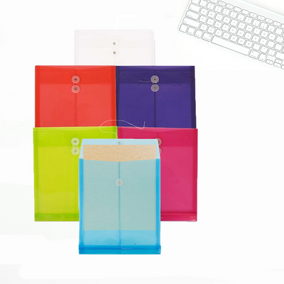 Assorted Letter Open End Plastic Envelopes (9 3/4 x 13) with Button & String - 6 Pack
