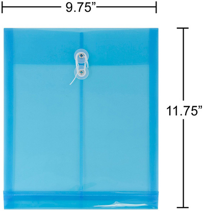Assorted Letter Open End Plastic Envelopes (9 3/4 x 13) with Button & String - 6 Pack