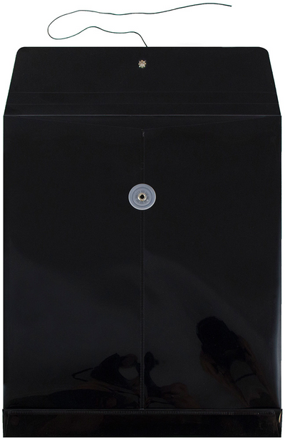 Black Letter Open End Plastic Envelopes (9 3/4 x 13) with Button & String