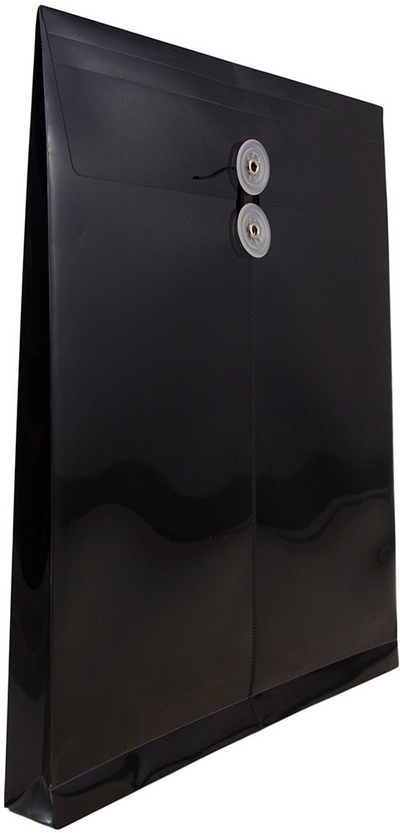 Black Letter Open End Plastic Envelopes (9 3/4 x 13) with Button & String