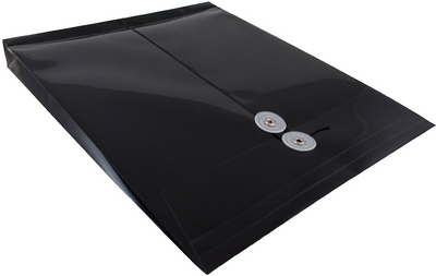 Black Letter Open End Plastic Envelopes (9 3/4 x 13) with Button & String