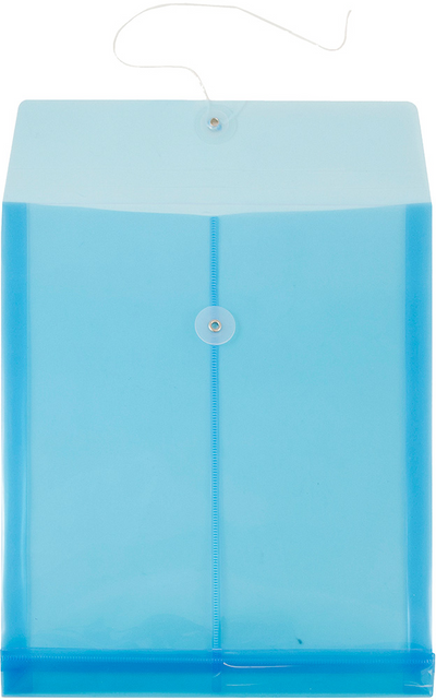 Blue Letter Open End Plastic Envelopes (9 3/4 x 13) with Button & String