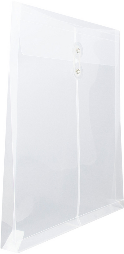 Clear Letter Open End Plastic Envelopes (9 3/4 x 11 3/4) with Button & String